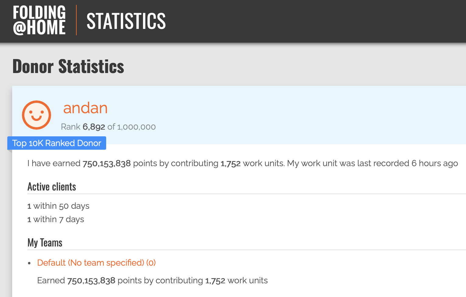 my Folding@Home public stats page on June 17, 2025