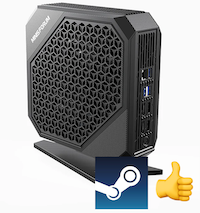 Photo of a mini PC overlaid with the Steam Workshop logo and a cartoon skin colored thumbs up emoji